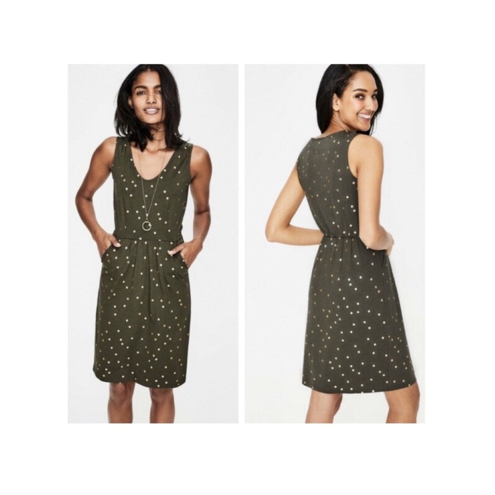 Boden Melinda Khaki Foil Sleeveless Mini Dress Women's 4 Metallic Chic